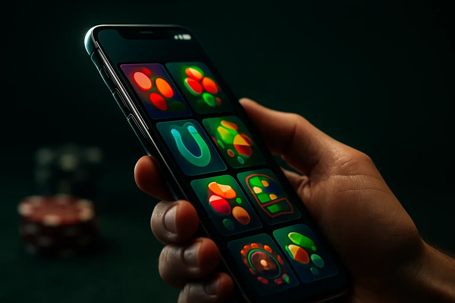 Flagship Android smartphone displaying a vivid premium casino app interface